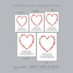 Mother&#39;s Day Handprint Poem Heart / Hand Art Craft Template / Kids Baby Toddler / Keepsake DIY Card / Print It Off