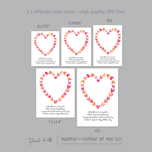 Mother&#39;s Day Handprint Poem Heart / Hand Art Craft Template / Kids Baby Toddler / Keepsake DIY Card / Print It Off