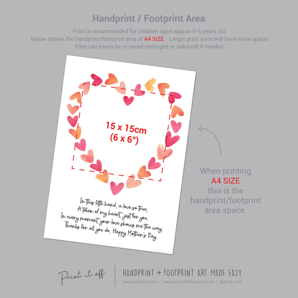 Mother&#39;s Day Handprint Poem Heart / Hand Art Craft Template / Kids Baby Toddler / Keepsake DIY Card / Print It Off