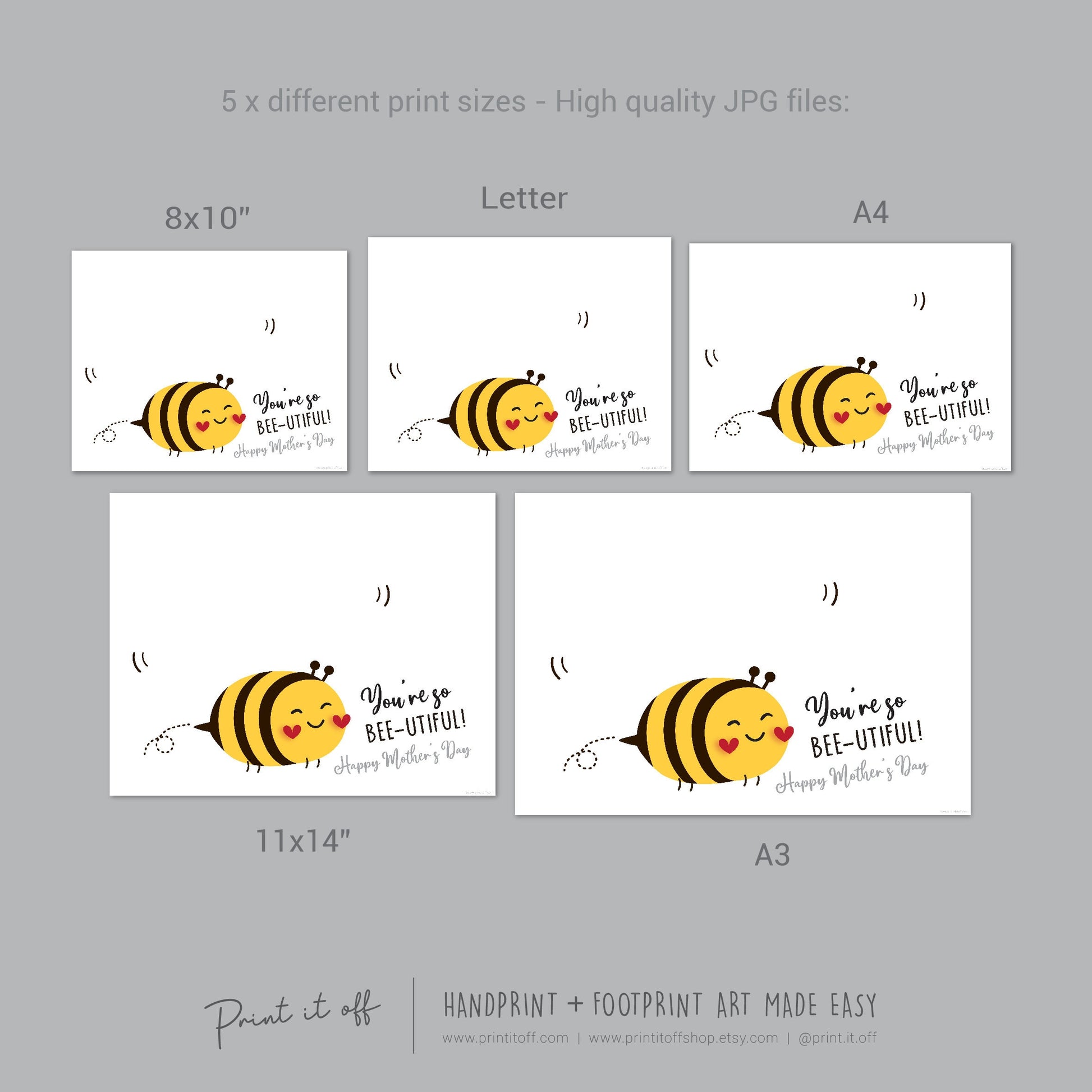 You&#39;re so Bee-utiful / Handprint Footprint Art Craft / Mother&#39;s Day Bee / DIY Card Gift / Kids Baby Toddler / Print it Off