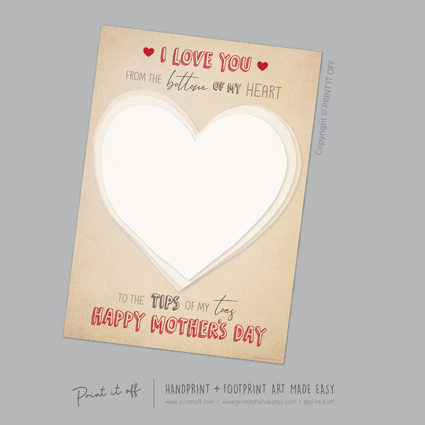 Love You Tips Of My Toes Mother&#39;s Day / Footprint Feet Foot Art Craft Template / Kids Baby Toddler / Keepsake DIY Card / Print It Off