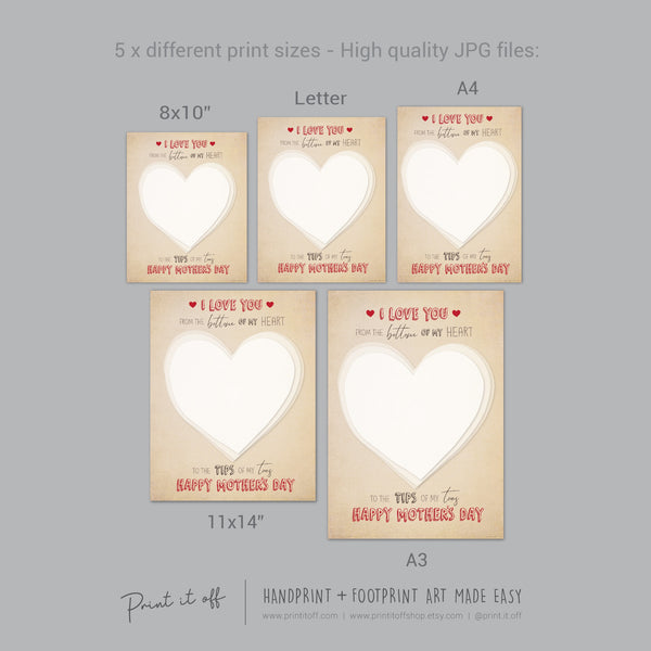 Love You Tips Of My Toes Mother&#39;s Day / Footprint Feet Foot Art Craft Template / Kids Baby Toddler / Keepsake DIY Card / Print It Off