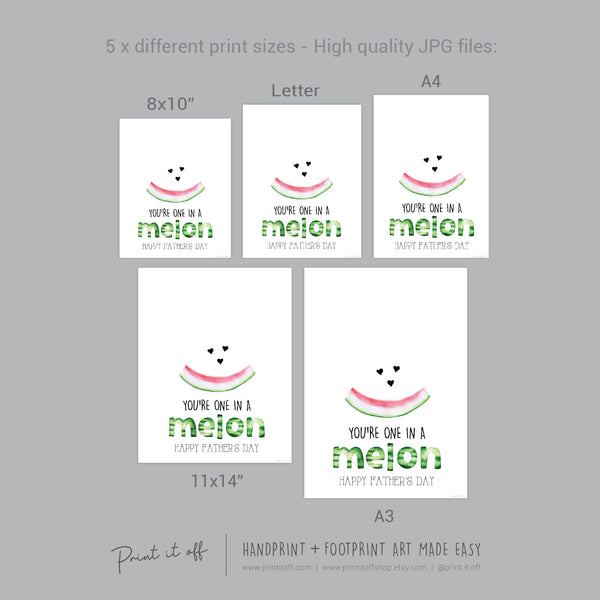 One In A Melon Million Dad Happy Fathers Day / Handprint Hand Art Craft / Kids Baby Toddler / Keepsake DIY Gift Card / Print It Off 0868