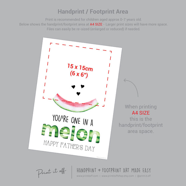 One In A Melon Million Dad Happy Fathers Day / Handprint Hand Art Craft / Kids Baby Toddler / Keepsake DIY Gift Card / Print It Off 0868