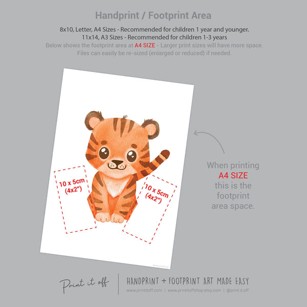 Baby Footprint Art Print / Tiger Animal / DIY Gift Craft Keepsake Memory Nursery Wall Decor / New Born Toddler Foot / Print it Off