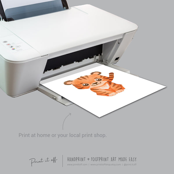 Baby Footprint Art Print / Tiger Animal / DIY Gift Craft Keepsake Memory Nursery Wall Decor / New Born Toddler Foot / Print it Off