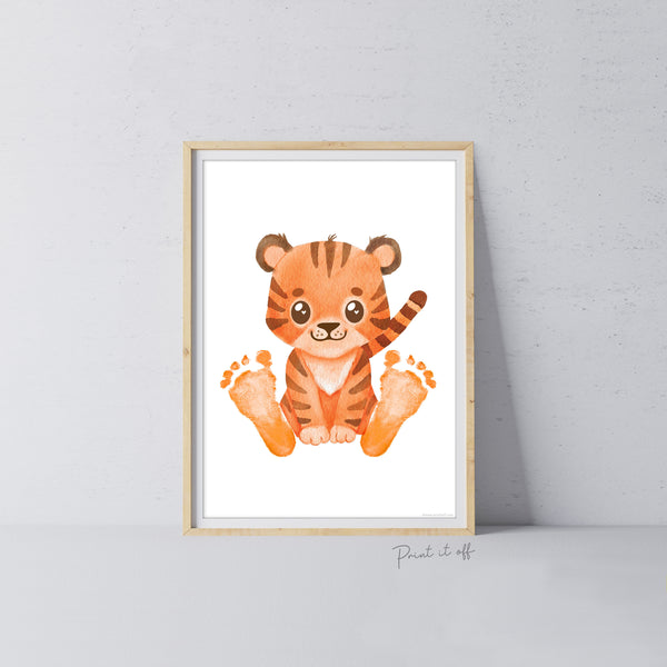 Baby Footprint Art Print / Tiger Animal / DIY Gift Craft Keepsake Memory Nursery Wall Decor / New Born Toddler Foot / Print it Off
