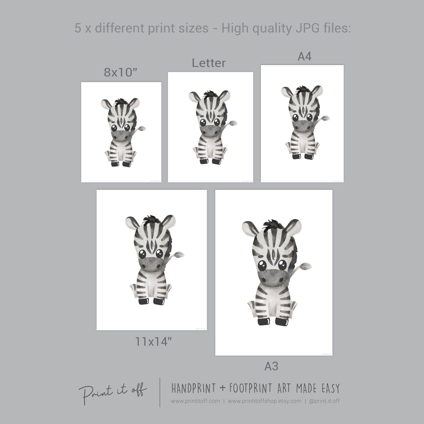 Baby Footprint Art Print / Zebra Animal / DIY Gift Craft Keepsake Memory Nursery Wall Decor / Newborn Toddler Foot / Print it Off