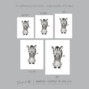 Baby Footprint Art Print / Zebra Animal / DIY Gift Craft Keepsake Memory Nursery Wall Decor / Newborn Toddler Foot / Print it Off