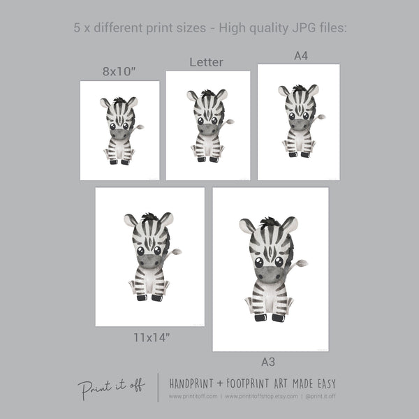 Baby Footprint Art Print / Zebra Animal / DIY Gift Craft Keepsake Memory Nursery Wall Decor / Newborn Toddler Foot / Print it Off