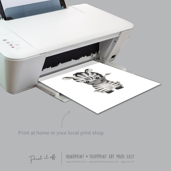 Baby Footprint Art Print / Zebra Animal / DIY Gift Craft Keepsake Memory Nursery Wall Decor / Newborn Toddler Foot / Print it Off