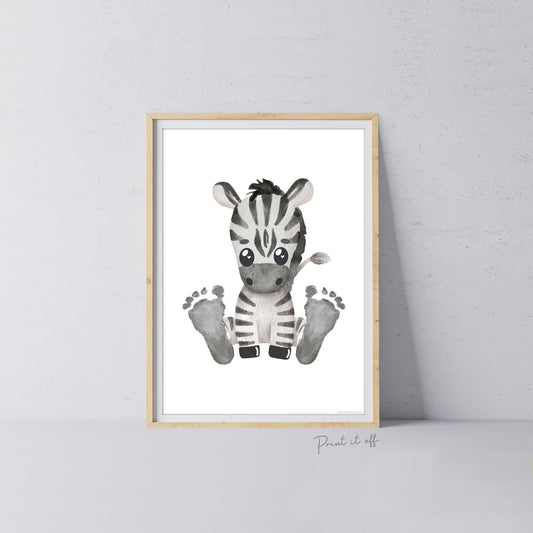 Baby Footprint Art Print / Zebra Animal / DIY Gift Craft Keepsake Memory Nursery Wall Decor / Newborn Toddler Foot / Print it Off
