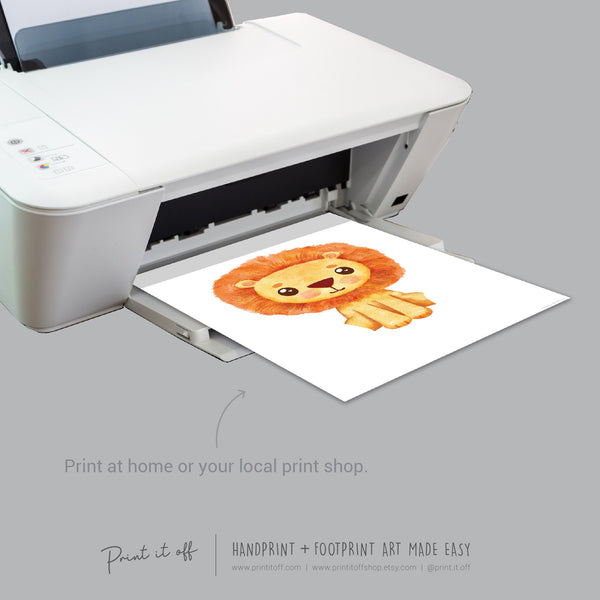 Baby Footprint Art Print / Lion Animal / DIY Gift Craft Keepsake Memory Nursery Wall Decor / Newborn Toddler Foot / Print it Off