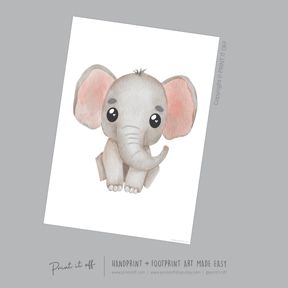 Baby Footprint Art Print / Elephant Animal / DIY Gift Craft Keepsake Memory Nursery Wall Decor / Newborn Toddler Foot / Print it Off