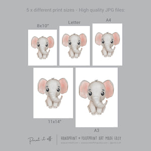 Baby Footprint Art Print / Elephant Animal / DIY Gift Craft Keepsake Memory Nursery Wall Decor / Newborn Toddler Foot / Print it Off