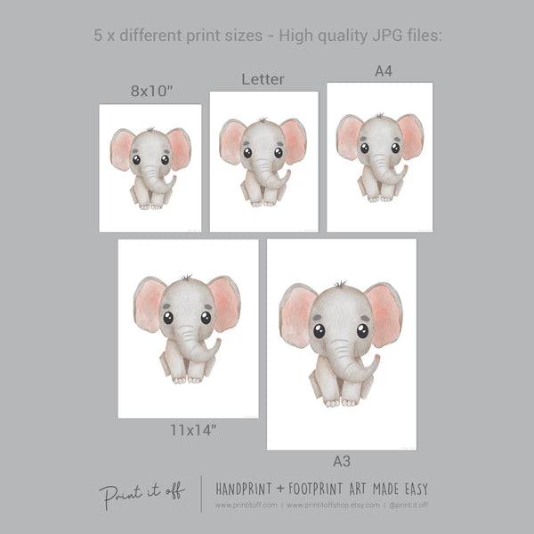 Baby Footprint Art Print / Elephant Animal / DIY Gift Craft Keepsake Memory Nursery Wall Decor / Newborn Toddler Foot / Print it Off