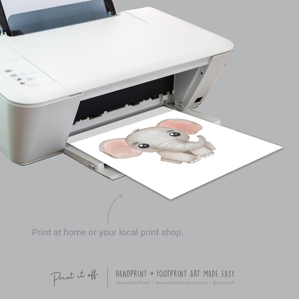 Baby Footprint Art Print / Elephant Animal / DIY Gift Craft Keepsake Memory Nursery Wall Decor / Newborn Toddler Foot / Print it Off