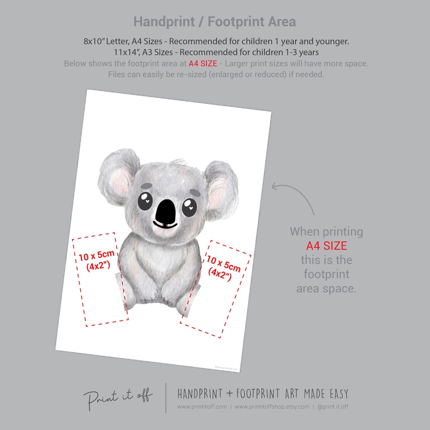 Baby Footprint Art Print / Koala Animal / DIY Gift Craft Keepsake Memory Nursery Wall Decor / Newborn Toddler Foot / Print it Off