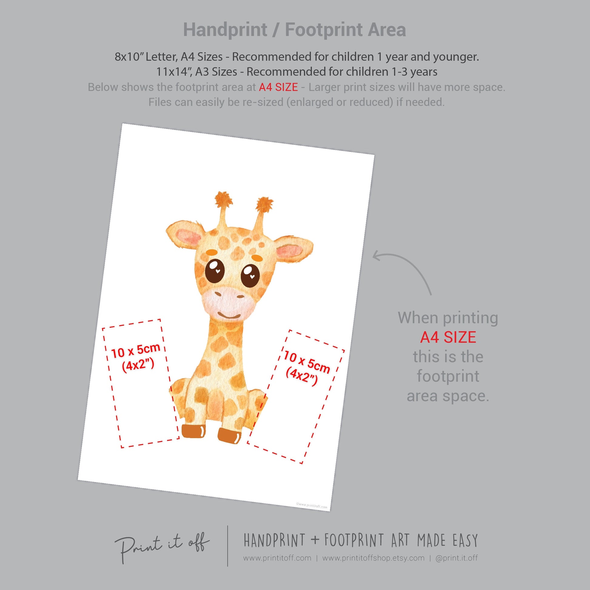 Baby Footprint Art Print / Giraffe Animal / DIY Gift Craft Keepsake Memory Nursery Wall Decor / Newborn Toddler Foot / Print it Off