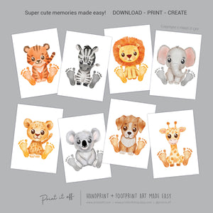 Baby Footprint Art Prints / Animal Animals / DIY Gift Craft Keepsake Memory Nursery Wall Decor / Newborn Toddler Foot / Print it Off