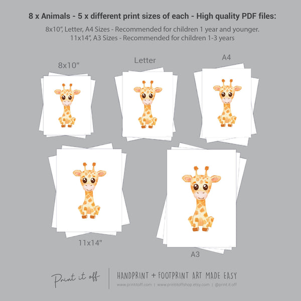 Baby Footprint Art Prints / Animal Animals / DIY Gift Craft Keepsake Memory Nursery Wall Decor / Newborn Toddler Foot / Print it Off