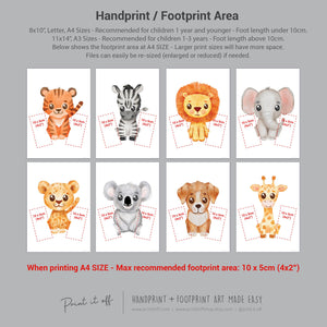 Baby Footprint Art Prints / Animal Animals / DIY Gift Craft Keepsake Memory Nursery Wall Decor / Newborn Toddler Foot / Print it Off