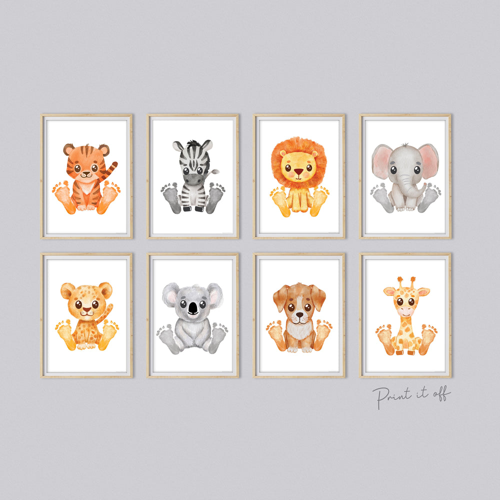 Baby Footprint Art Prints / Animal Animals / DIY Gift Craft Keepsake Memory Nursery Wall Decor / Newborn Toddler Foot / Print it Off