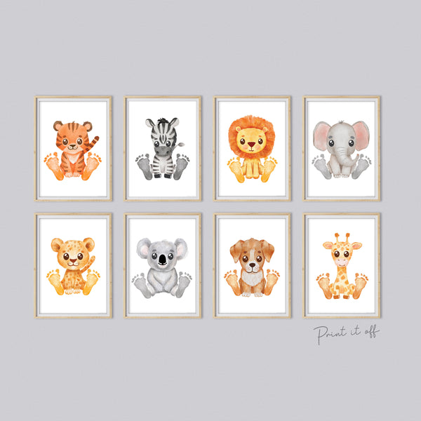 Baby Footprint Art Prints / Animal Animals / DIY Gift Craft Keepsake Memory Nursery Wall Decor / Newborn Toddler Foot / Print it Off