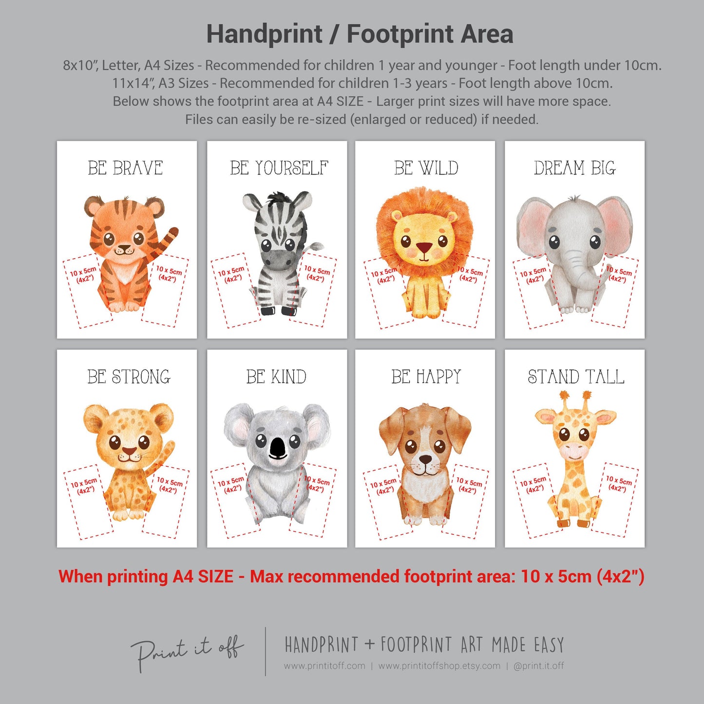 Baby Footprint Art Prints Affirmations / Animal Animals / DIY Gift Craft Keepsake Memory Nursery Wall Decor Baby Feet / Print it Off