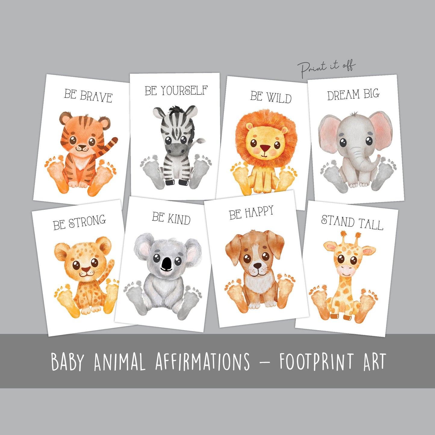 Baby Footprint Art Prints Affirmations / Animal Animals / DIY Gift Craft Keepsake Memory Nursery Wall Decor Baby Feet / Print it Off