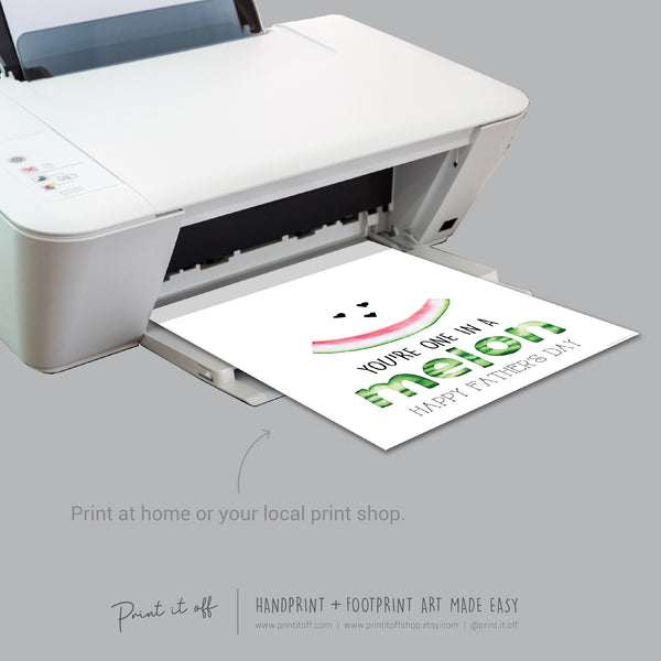 One In A Melon Million Dad Happy Fathers Day / Handprint Hand Art Craft / Kids Baby Toddler / Keepsake DIY Gift Card / Print It Off 0868