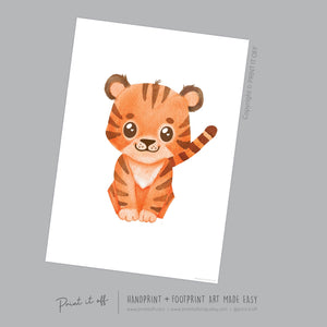 Baby Footprint Art Print / Tiger Animal / DIY Gift Craft Keepsake Memory Nursery Wall Decor / New Born Toddler Foot / Print it Off