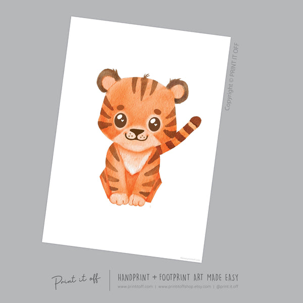 Baby Footprint Art Print / Tiger Animal / DIY Gift Craft Keepsake Memory Nursery Wall Decor / New Born Toddler Foot / Print it Off