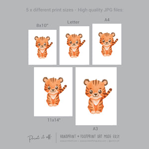 Baby Footprint Art Print / Tiger Animal / DIY Gift Craft Keepsake Memory Nursery Wall Decor / New Born Toddler Foot / Print it Off