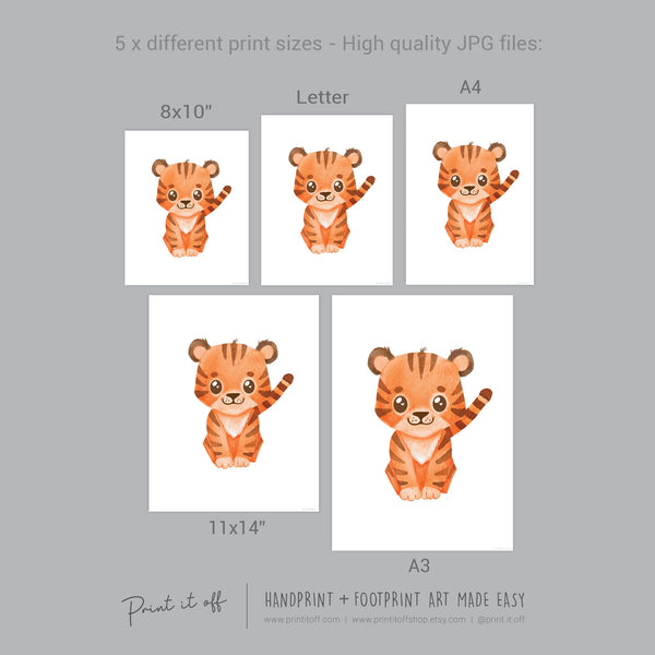 Baby Footprint Art Print / Tiger Animal / DIY Gift Craft Keepsake Memory Nursery Wall Decor / New Born Toddler Foot / Print it Off