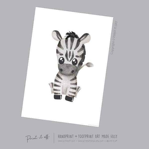 Baby Footprint Art Print / Zebra Animal / DIY Gift Craft Keepsake Memory Nursery Wall Decor / Newborn Toddler Foot / Print it Off