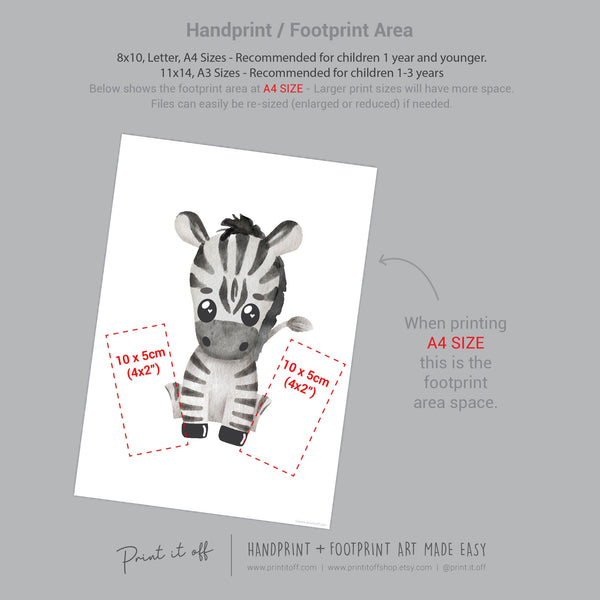 Baby Footprint Art Print / Zebra Animal / DIY Gift Craft Keepsake Memory Nursery Wall Decor / Newborn Toddler Foot / Print it Off