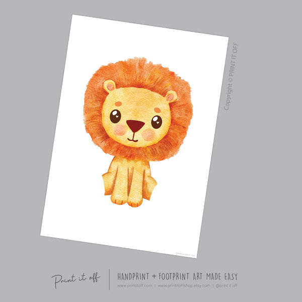 Baby Footprint Art Print / Lion Animal / DIY Gift Craft Keepsake Memory Nursery Wall Decor / Newborn Toddler Foot / Print it Off