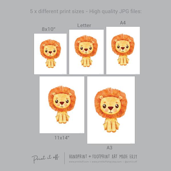 Baby Footprint Art Print / Lion Animal / DIY Gift Craft Keepsake Memory Nursery Wall Decor / Newborn Toddler Foot / Print it Off