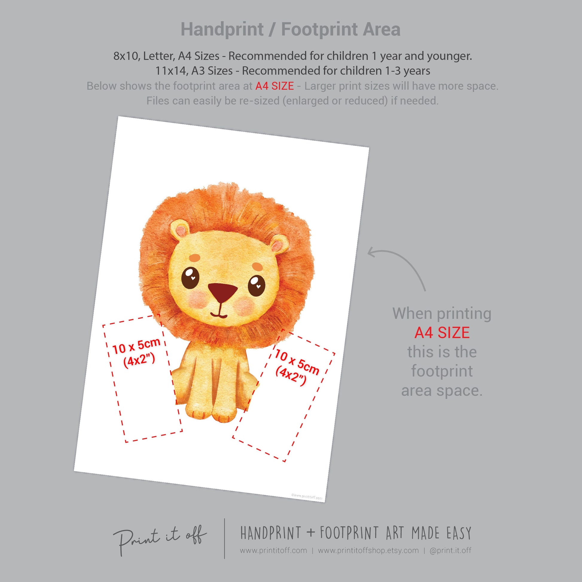 Baby Footprint Art Print / Lion Animal / DIY Gift Craft Keepsake Memory Nursery Wall Decor / Newborn Toddler Foot / Print it Off