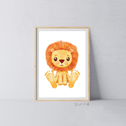 Baby Footprint Art Print / Lion Animal / DIY Gift Craft Keepsake Memory Nursery Wall Decor / Newborn Toddler Foot / Print it Off
