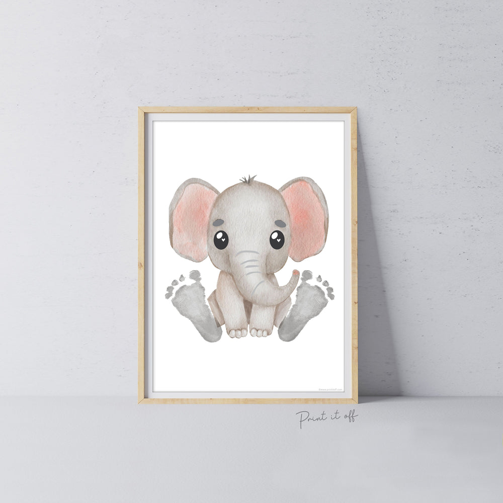 Baby Footprint Art Print / Elephant Animal / DIY Gift Craft Keepsake Memory Nursery Wall Decor / Newborn Toddler Foot / Print it Off