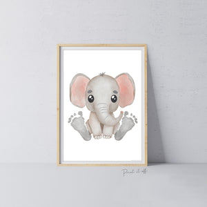 Baby Footprint Art Print / Elephant Animal / DIY Gift Craft Keepsake Memory Nursery Wall Decor / Newborn Toddler Foot / Print it Off