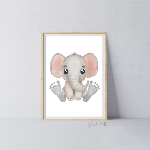 Baby Footprint Art Print / Elephant Animal / DIY Gift Craft Keepsake Memory Nursery Wall Decor / Newborn Toddler Foot / Print it Off