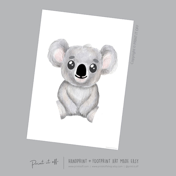 Baby Footprint Art Print / Koala Animal / DIY Gift Craft Keepsake Memory Nursery Wall Decor / Newborn Toddler Foot / Print it Off
