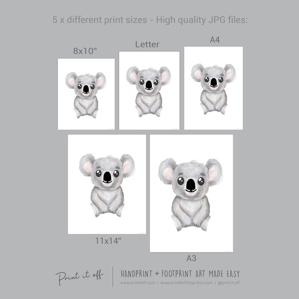 Baby Footprint Art Print / Koala Animal / DIY Gift Craft Keepsake Memory Nursery Wall Decor / Newborn Toddler Foot / Print it Off