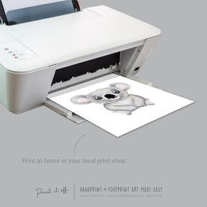 Baby Footprint Art Print / Koala Animal / DIY Gift Craft Keepsake Memory Nursery Wall Decor / Newborn Toddler Foot / Print it Off