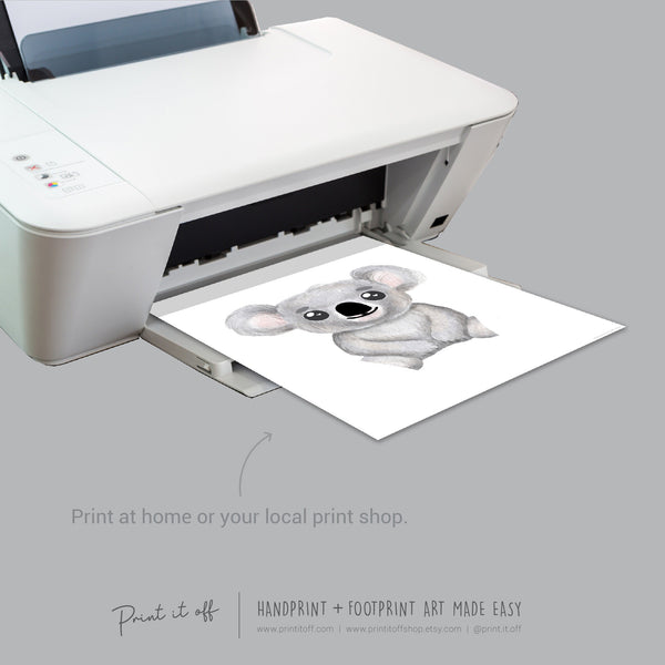 Baby Footprint Art Print / Koala Animal / DIY Gift Craft Keepsake Memory Nursery Wall Decor / Newborn Toddler Foot / Print it Off