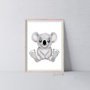 Baby Footprint Art Print / Koala Animal / DIY Gift Craft Keepsake Memory Nursery Wall Decor / Newborn Toddler Foot / Print it Off