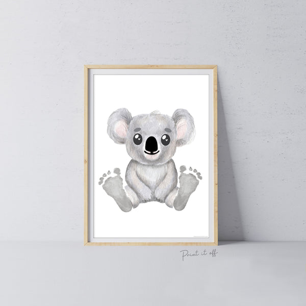 Baby Footprint Art Print / Koala Animal / DIY Gift Craft Keepsake Memory Nursery Wall Decor / Newborn Toddler Foot / Print it Off